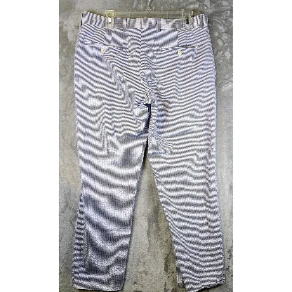 Stafford Seersucker Chino Pants Mens 34x29 (34x28) White Blue Stripe 100% Cotton